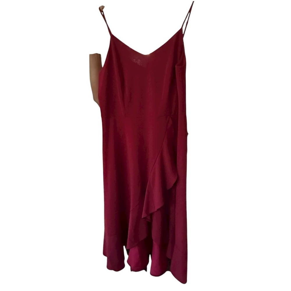 Dresstell Women’s Burgundy Dress with High Low Ruffle Hem 3X